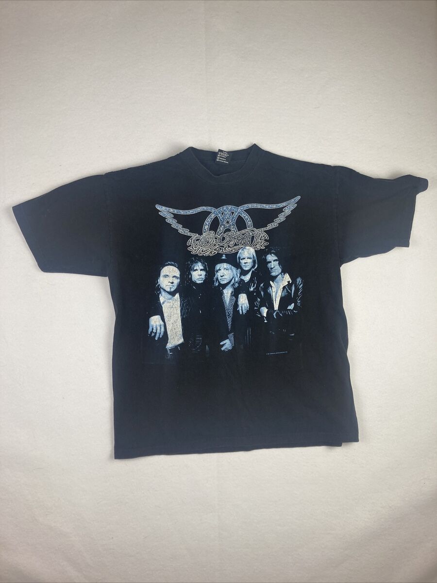 Vintage Aerosmith T-Shirt Size XL Nine Lives World Tour 1997 90s Black  Faded Tee