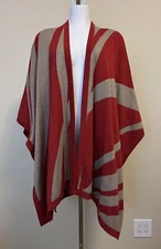 Chicos Orange Red & Brown Sweater Wrap Shawl