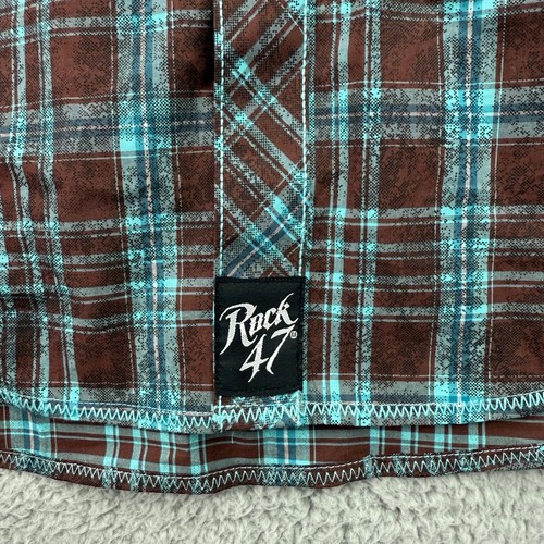 Rock 47 By Wrangler Shirt Mens XXLT 2XLT Plaid Pearl Snap Embroidered Western - Picture 6 of 12