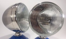 Pair Dietz 7 Stainless Head Lights Lamp Buckets Assembly Flat H-4 Halogen Bulb