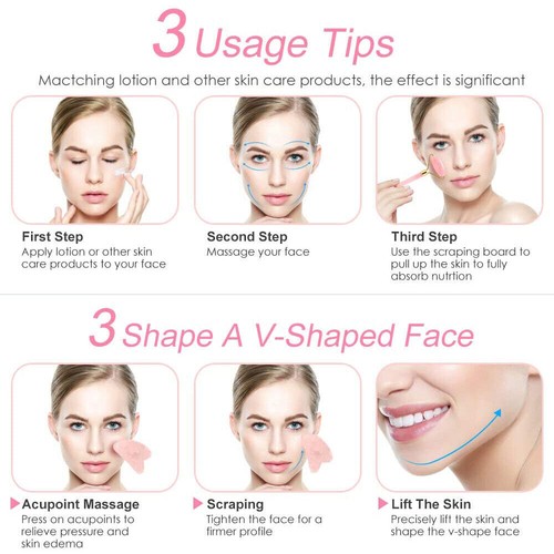 Juego de rodillos para tabla Gua Sha masaje facial corporal antienvejecimiento herramientas para adelgazar facial rosa - Imagen 4 de 18