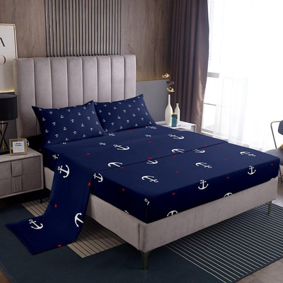 Anchor Printed Bed Sheet Queen Set Red Heart Pattern Sheets Sets Adults Bedroom 