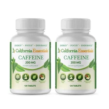 California Essentials Caffeine Pills - 200mg - 120 Tablets - 2 Pack - Free Ship