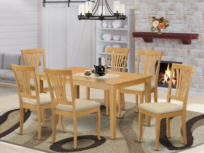 7pc Capri dinette kitchen dining table + 6 Avon padded seat chairs in light oak