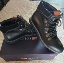 Solo Mens Boots Main Land-100 Model Black Lace Up Faux Leather Size 13