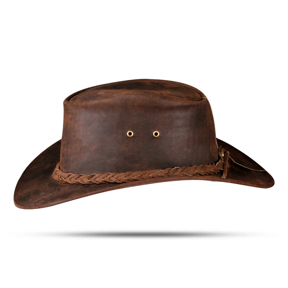 Men and Women Brown Genuine Leather Cowboy Western Hat - Image 4 of 4
