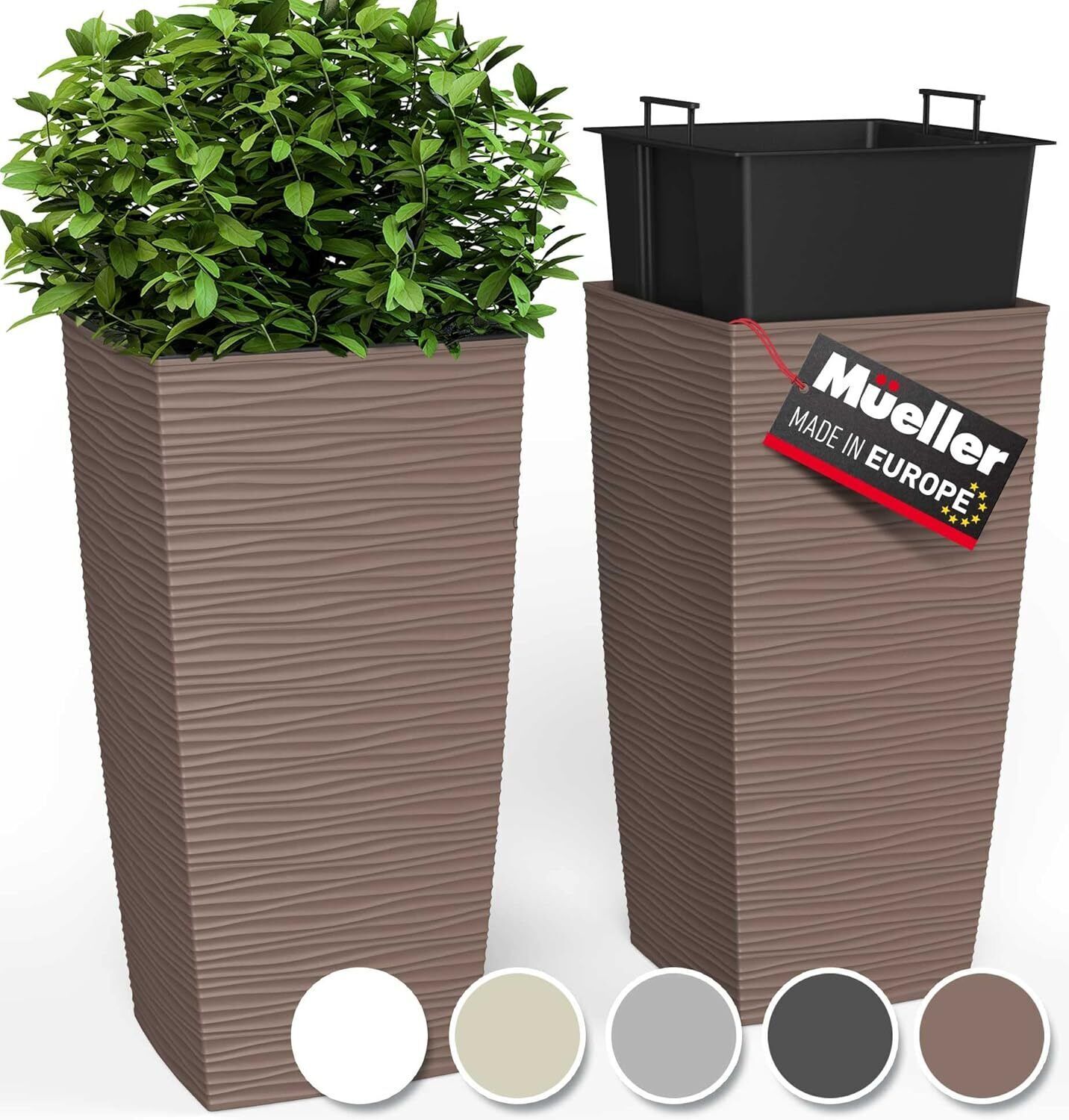 Mueller M-Resin Heavy Duty Tall Planter, Indoor/Outdoor 24 x 11.5", Mocha