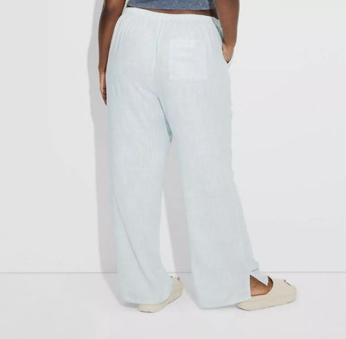 Women's Mid-Rise Wide Leg Relaxed Linen Pants - Wild Fable Light Blue XXL - Picture 2 of 3