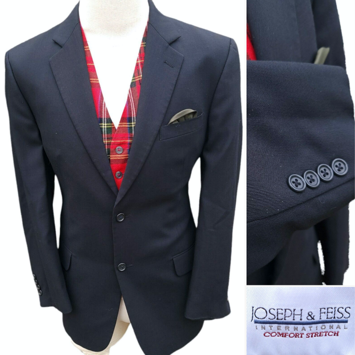 Joseph Feiss Black Blazer Suit Jacket Coat Mens 41R Wool Comfort