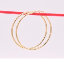 1 3/4" 2mm X 45mm Large Shiny Plain Hoop Earrings REAL 10K Yellow Gold 2.6grams