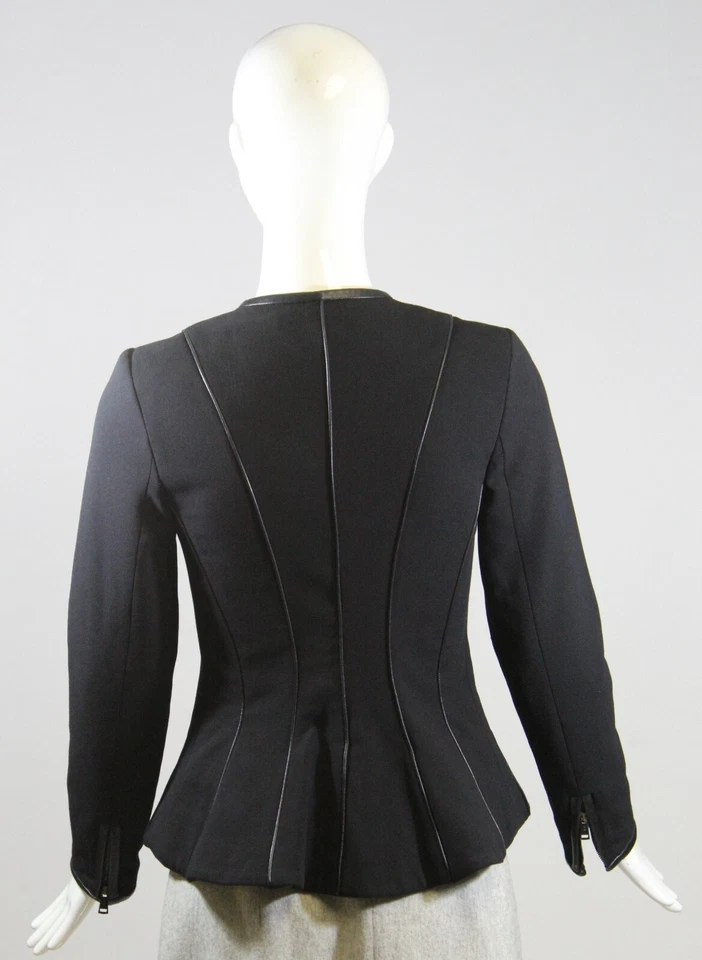 Chaqueta Blazer Ralph Lauren Etiqueta Negra Lana Cremallera Frontal Cuero Cordero Borde Italia 2 Foto 4 de 4