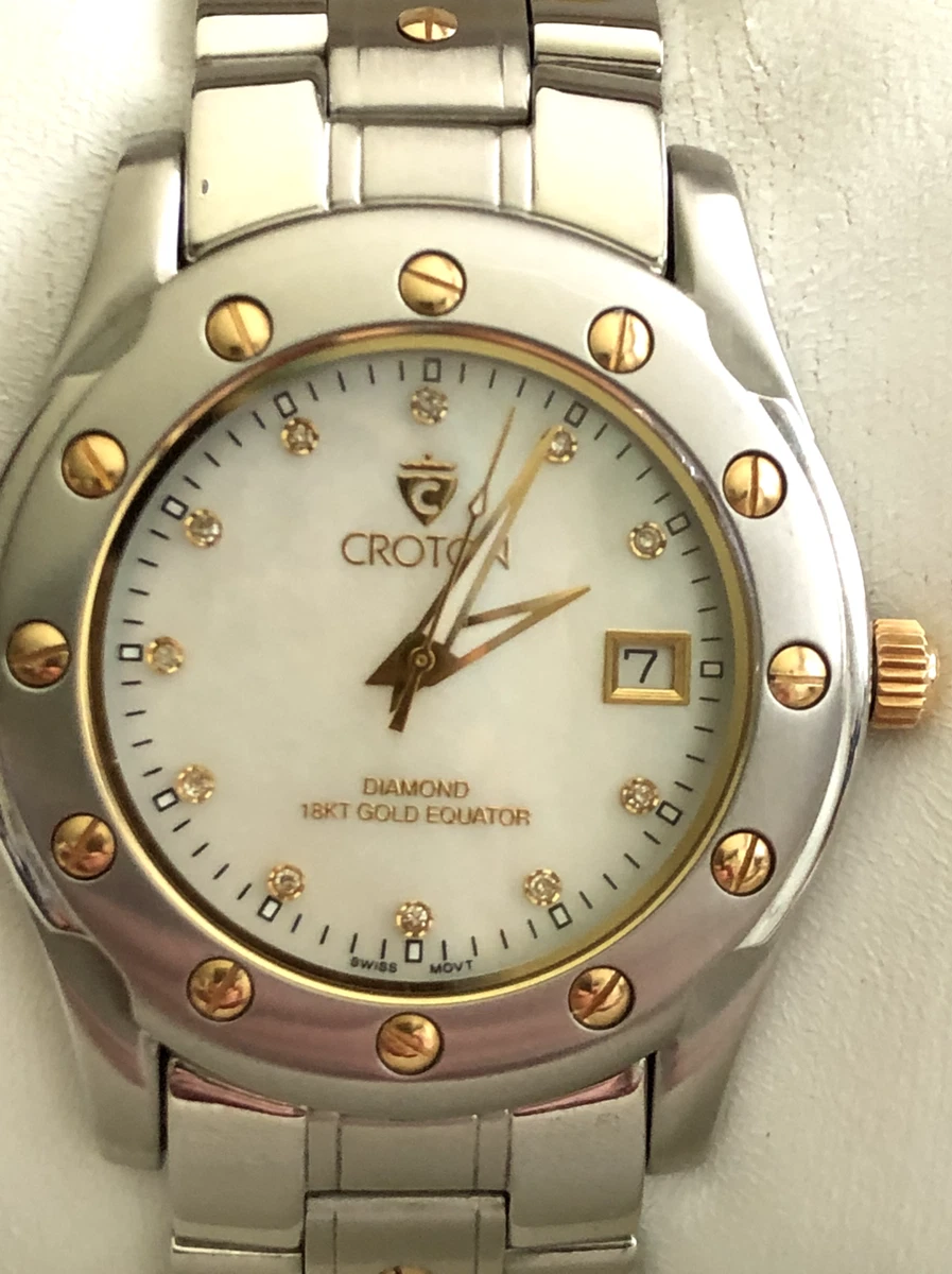 Croton mens 18k gold & diamond watch sale