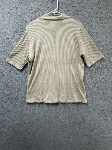 Calvin Klein Sweater Womens Extra Large Beige Half Sleeve Ribbed Crew Neck - Picture 2 of 14