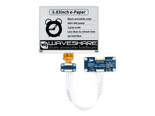 Waveshare 5.83" E-Paper Display HAT For Raspberry Pi 648×480 Black/White SPI - Picture 6 of 10