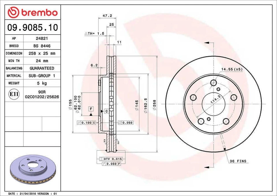 Disc Brake Rotor-Premium OE Equivalent Rotor Brembo fits 91-95 Toyota MR2 — 第 2/4 张图片