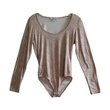 Gaze Bodysuit Women's Small Tan Black Animal Print Long Sleeve