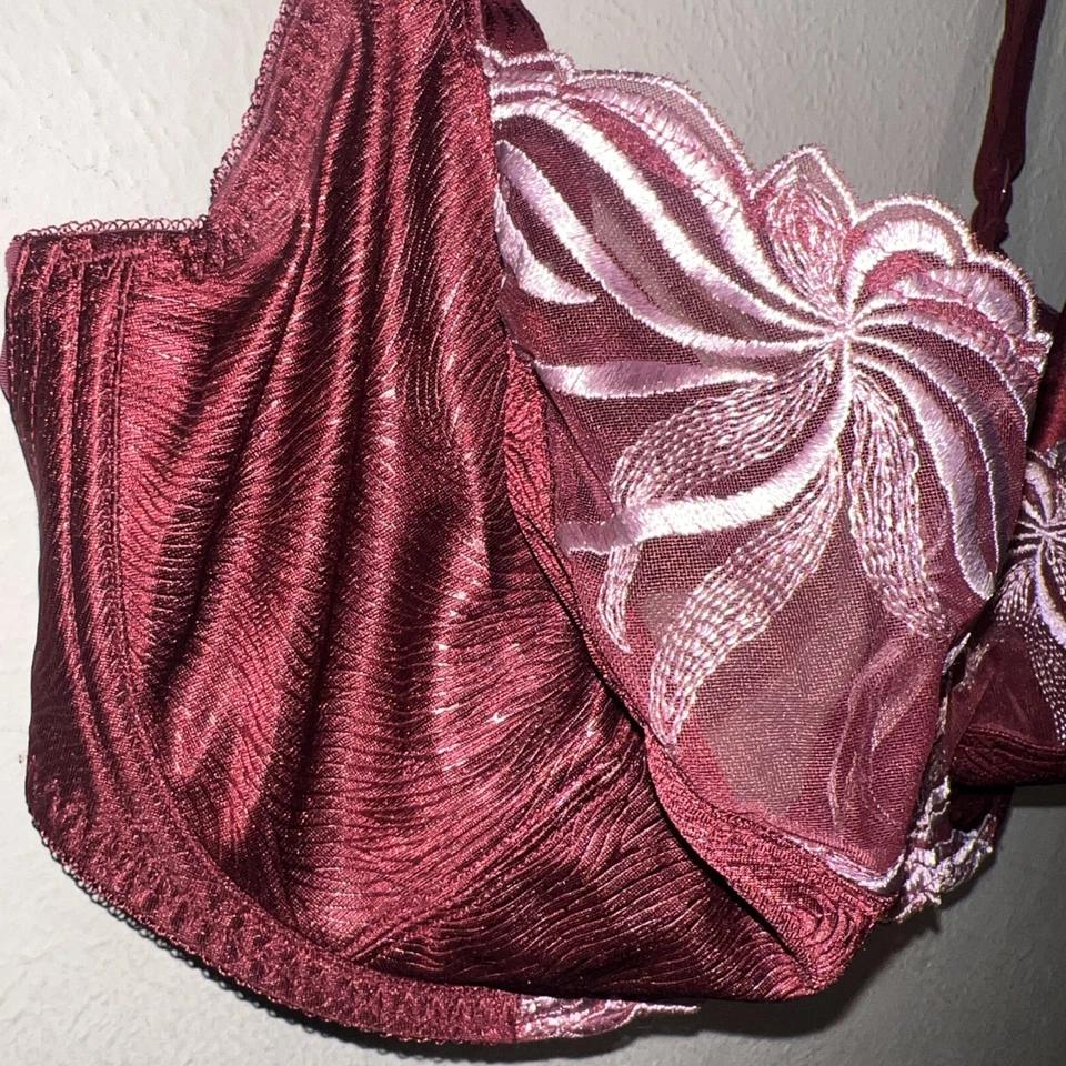 Sujetador FANTASÍA LIRIO BALCONETTE 6110 ROJO ARÁNDANO 38F Bordado Sin Forro Sexy Foto 4 de 4