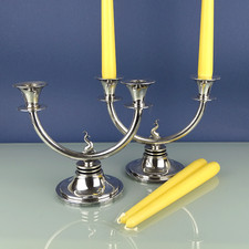 1 v. 2, Kerzenhalter Art Deco Silver Plated, Dana DFA Kopenhagen Denmark ca 1920