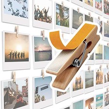 20 Pack Mini Self Adhesive Clips for Pictures - Beige Wood Clip 20 Light Wood