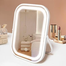 Travel Makeup Mirror with Lights, Portable Small Beauty LED Vanity Mirror, White