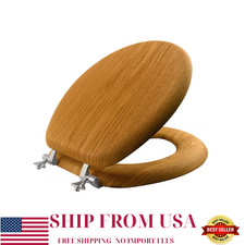 Round Wood with Chrome Hinge Toilet Seat in Natural Oak