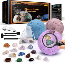 Gemstones Dig Kit, Science Kit for Kids, Dig up 15 Real Gems & Explore Solar Sys