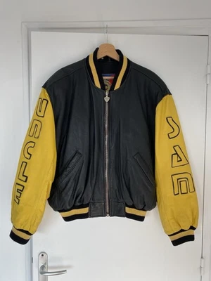 Veste En Cuir Bombers Vintage Uncle Sam Noire Et Jaune Taille M - Photo 1/4