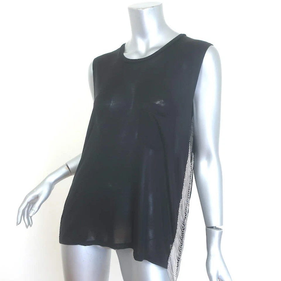 Saint Laurent Chain-Embellished Open Side Tank Top Black Silk Jersey Size Small - Image 2 of 4