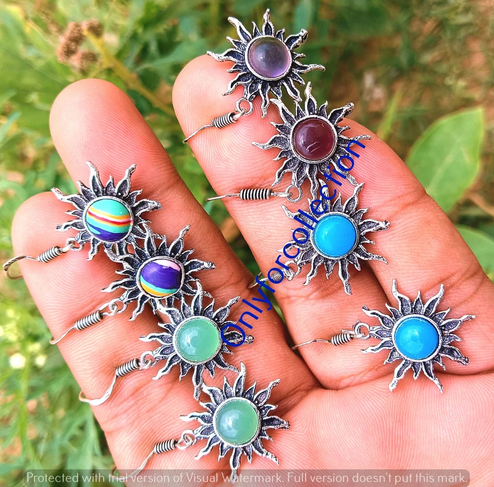 Lote de pendientes de calcedonia y mezcla de piedras preciosas enchapados en plata de ley 925 joyas a granel Foto 4 de 4