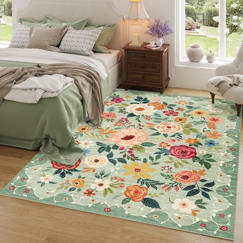 8x10 Area Rug, Floral Rugs for Living Room, Lightweight Non Slip Washable Rug... - Picture 4 of 9