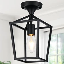 Lynnoland Semi Flush Mount Ceiling Light – Black Industrial Farmhouse Fixture