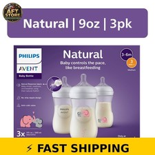 Philips Avent Natural Baby Bottle 9oz 3pk Pink Elephant Design