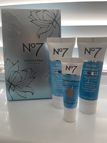 Neu: No7 Hydrate & Glow Collection 3-in-1 Geschenkset Nachtgel/Tagesgel/Highlighter