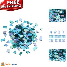 200 Assorted Iridescent Glass Tiles - Square, Rectangle, Diamond, Triangle