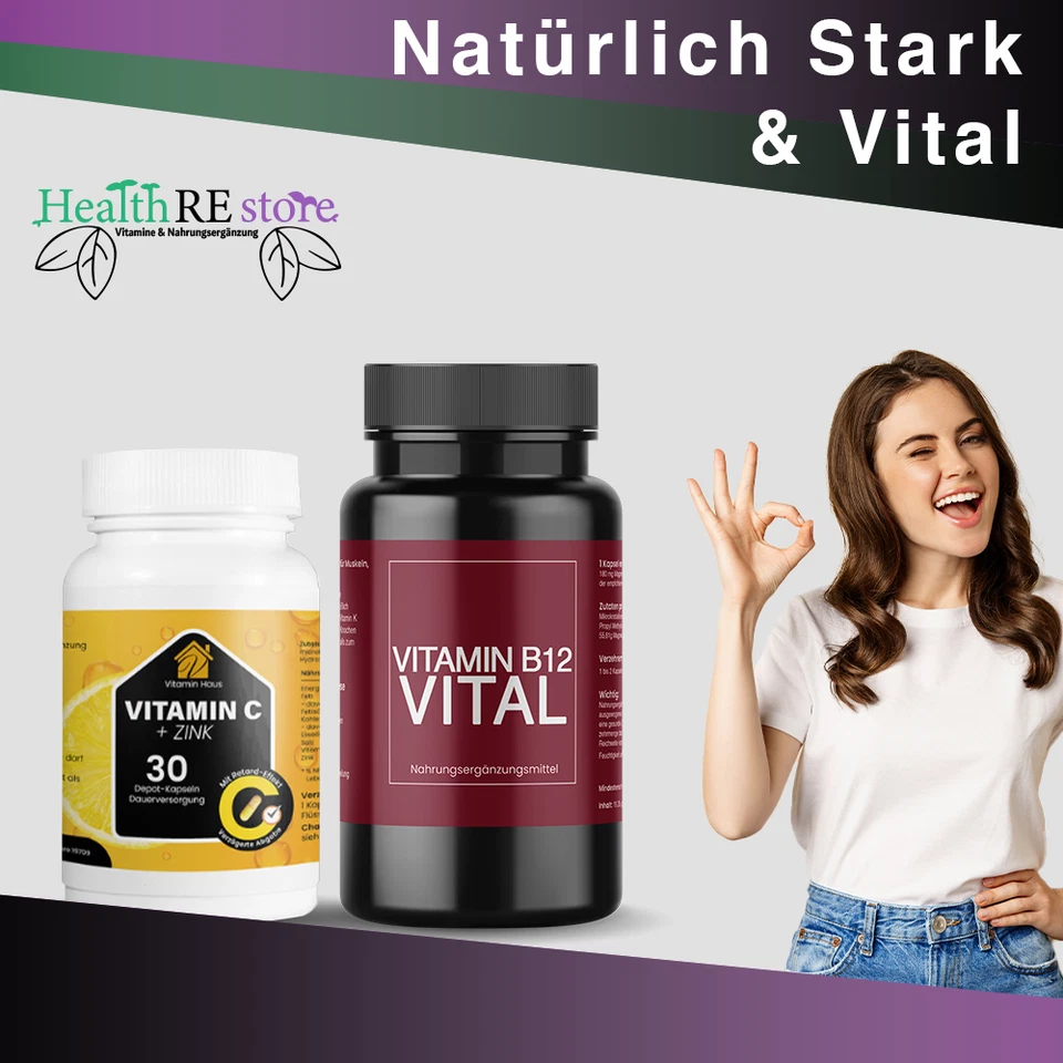Vitamin C + B12 - Hochdosiert – Immunsystem, Energie & Nervensystem – 90 Kapseln - Bild 3 von 4
