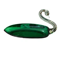 Vintage MCM Viking Swan Green Glass Pickle Relish Condiment Dish Grannycore