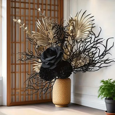 Bouquet de fleurs artificielles noir et or 9 pièces décoration vase maison
