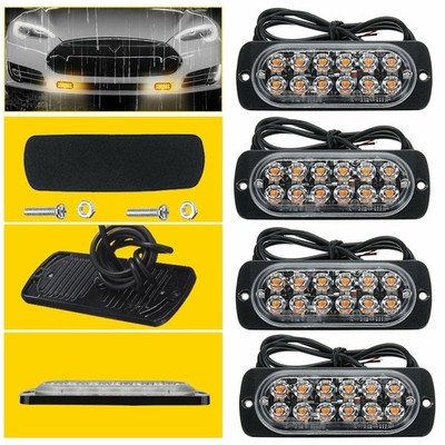 4x 12-LED Amber Warning Emergency Hazard Beacon Dash Strobe Light Bar Foglight T