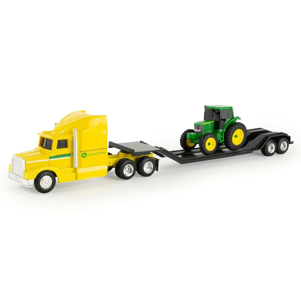 ERTL, Camion jaune 6x4 avec porte engins et tracteur JOHN DEERE, échelle 1/64... - Photo 1/2