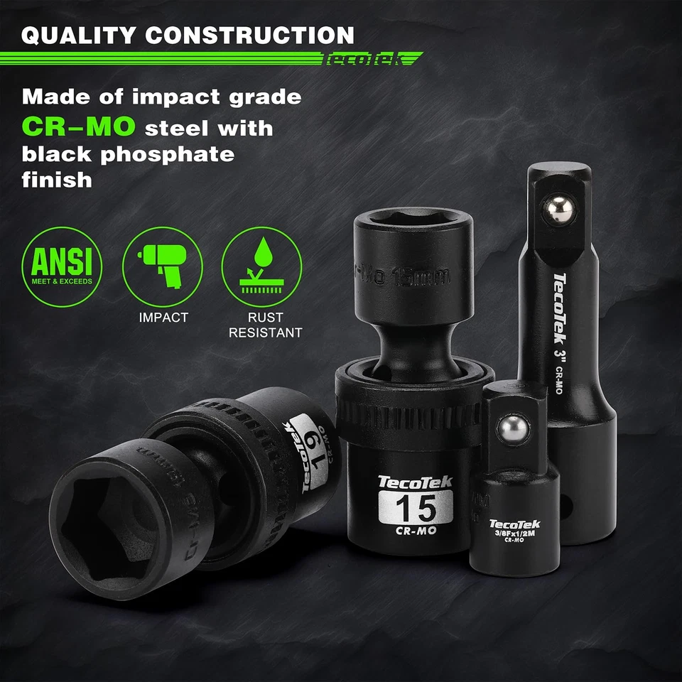 19 PCS 1/2" Drive Shallow Universal Impact Socket Set, Swivel Socket Set, Met... - Image 3 of 4