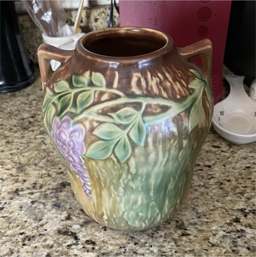 ROSEVILLE POTTERY, WISTERIA,  BROWN DOUBLE HANDLED  please read description