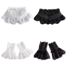Women Lace Collar Cuffs Detachable Ruffle Collar Floral Lace Wrist Cuffs Cosplay