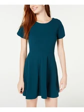 SPEECHLESS Womens Teal Short Sleeve Jewel Neck Mini Fit + Flare Dress L