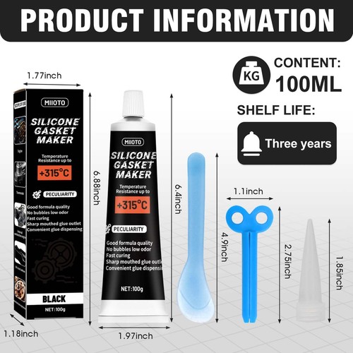 Silicone Noir, Pate a Joint Moteur, Silicone Haute Temperature, Pate a Joint ... - Zdjęcie 7 z 7