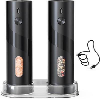 Rechargeable Electric Salt and Pepper Grinder Set with Base Automatic Mill