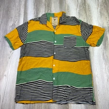 OAS The Cuba Shirt Mens XL Yellow Green Black Button Up Camp Short Sleeve Men