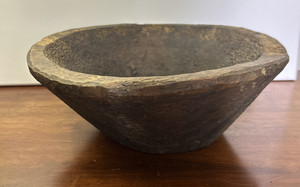 Antique Primitive Hand Carved Wood Bowl Rustic Dark Tone 4.5" x 12.5" Natural