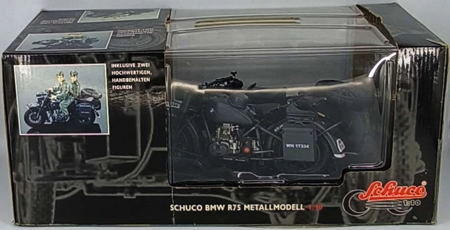 BMW R75 sidecar German Wehrmacht WWII +2 figurines 1/10 Schuco metal model 06561 - Immagine 3 di 4