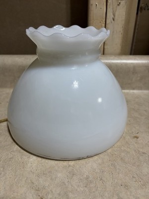 Vintage 8  White Milk Glass Lamp SHADE Hurricane Oil Lamp Ruffled Top