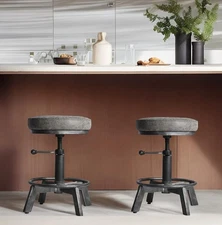 Vintage Short Bar Stools Swivel PU Seat 15-21inch Height Adjustable Extra Gue...